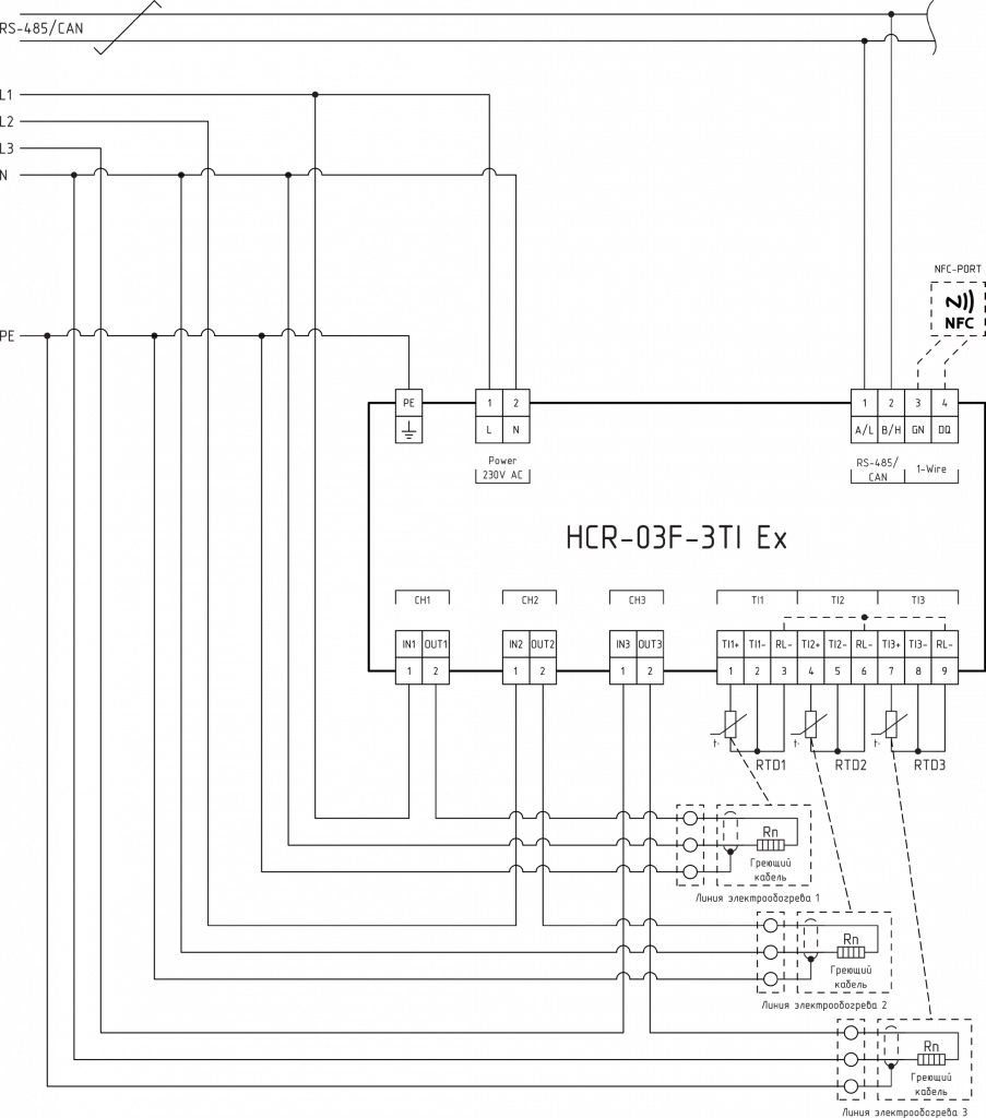 Схема внешних подключений HCR-03F-3TI EX